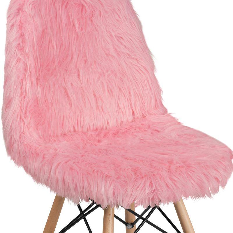 Retro Chic Light Pink Faux Fur Accent Chair with Beechwood Base