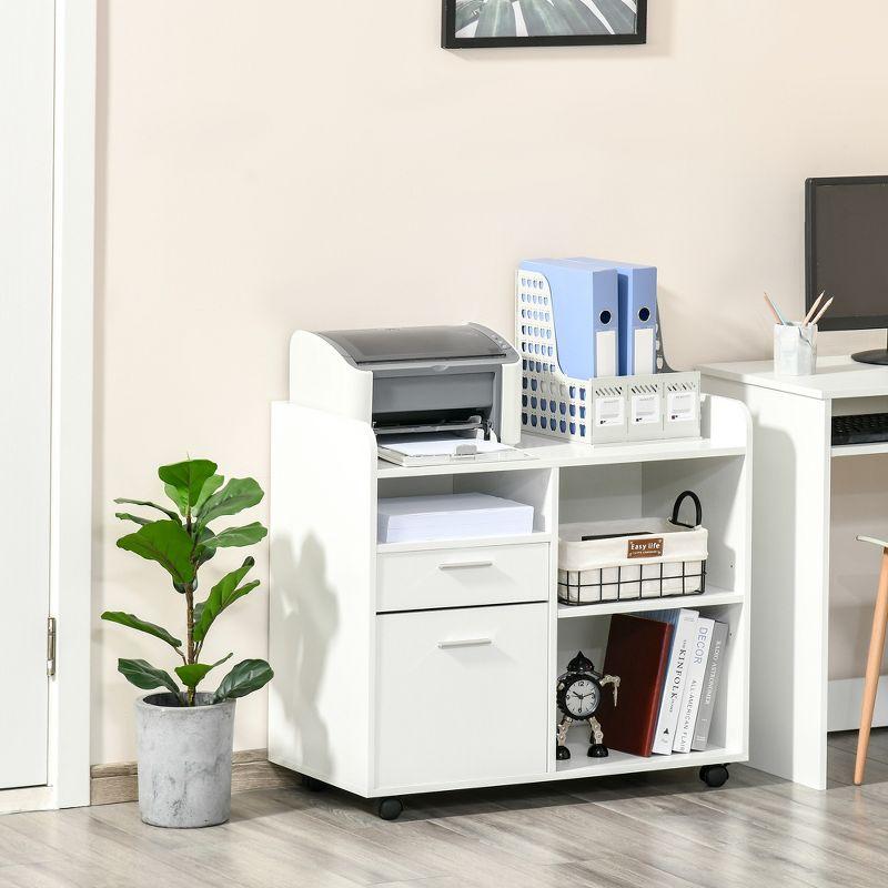 White Mobile Filing Cabinet with Drawers and Shelves