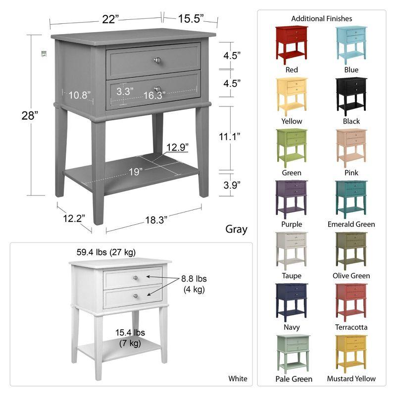 Ameriwood Home Franklin Nightstand Table with 2 Drawers and Lower Shelf