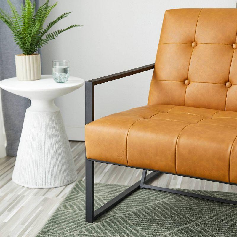 Mid-Century Modern Leatherette Button Tufted Arm Accent Chair Camel - Glitzhome: Chrome-Plated Metal Frame, Polyurethane Upholstery