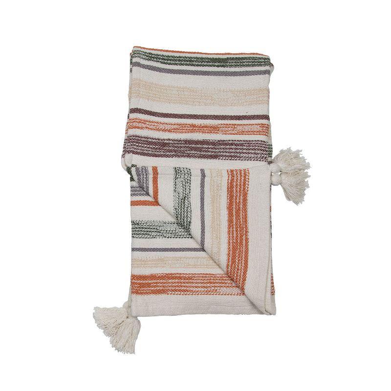 Multicolor Hand Woven 50 x 60 inch Cotton Throw Blanket with Hand Tied Tassels - Foreside Home & Garden