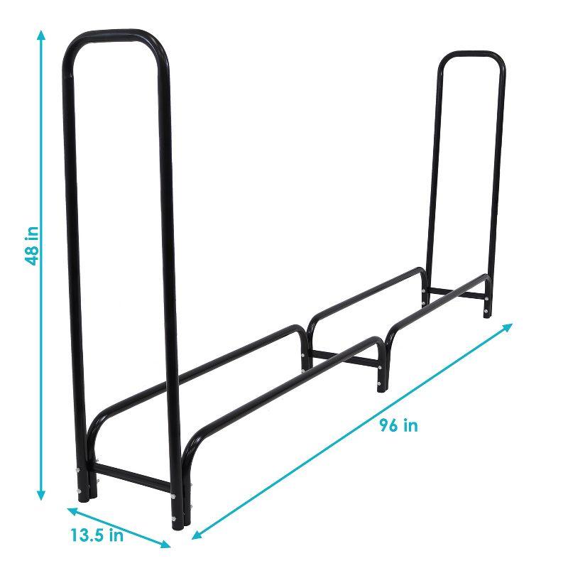 Sunnydaze Indoor/Outdoor Powder-Coated Steel Fire Pit or Fireplace Firewood Log Rack Holder - 8' - Black