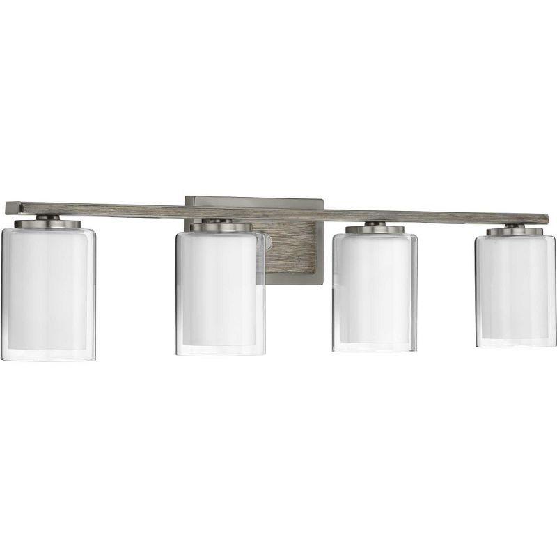 Progress Lighting Mast 4-Light Bath Vanity in Brushed Nickel with Clear and Etched Glass Shades