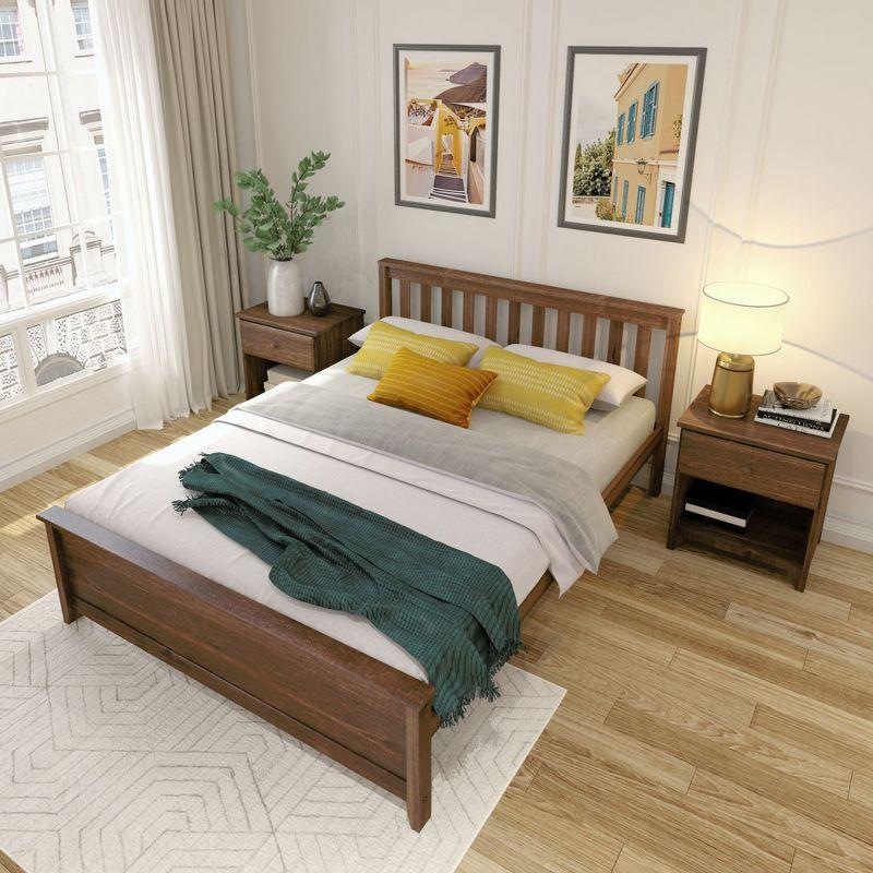 Plank+Beam Queen Bed Frame with Slatted Headboard Solid Wood Platform Bed, No box Spring Needed, Walnut