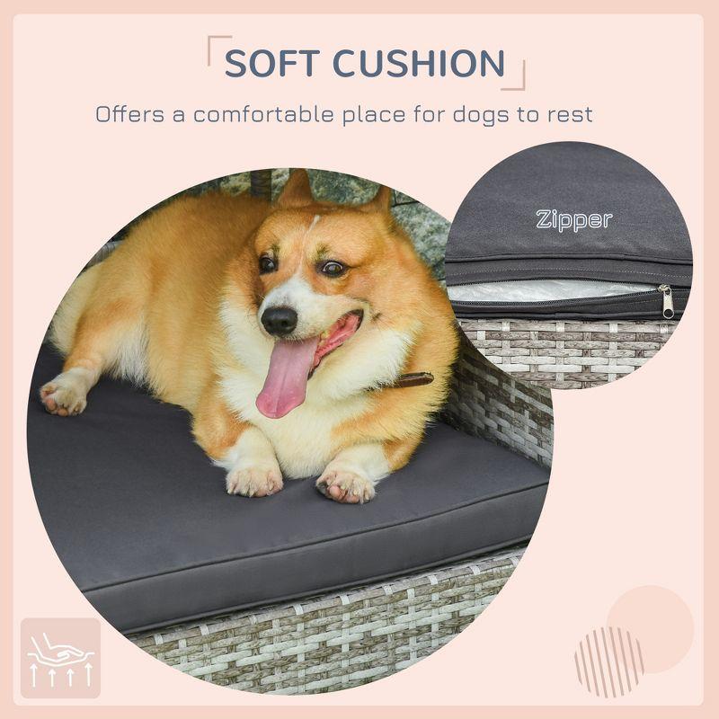 PawHut Wicker Dog House Elevated Raised Rattan Bed for Indoor/Outdoor with Removable Cushion Lounge, Charcoal Gray