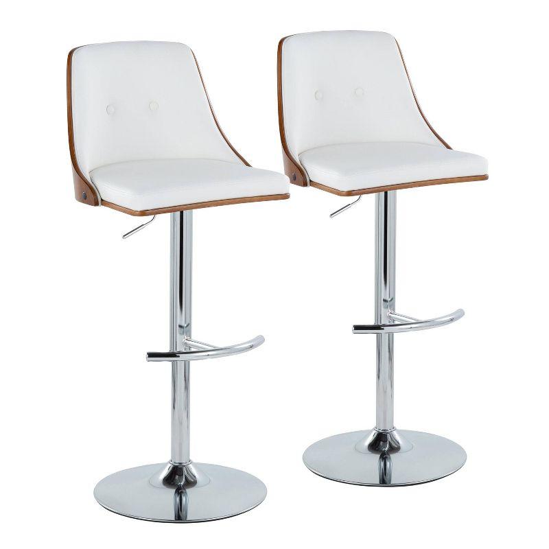 Set of 2 White Adjustable Swivel Barstools with Wood and Metal