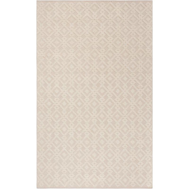 Elegant Ivory Geometric Wool-Cotton Blend Area Rug 9' x 12'