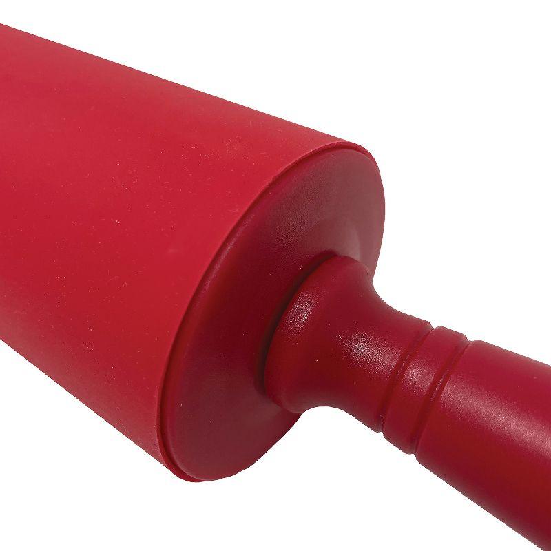 Red Silicone Non-Stick Rolling Pin with Handles