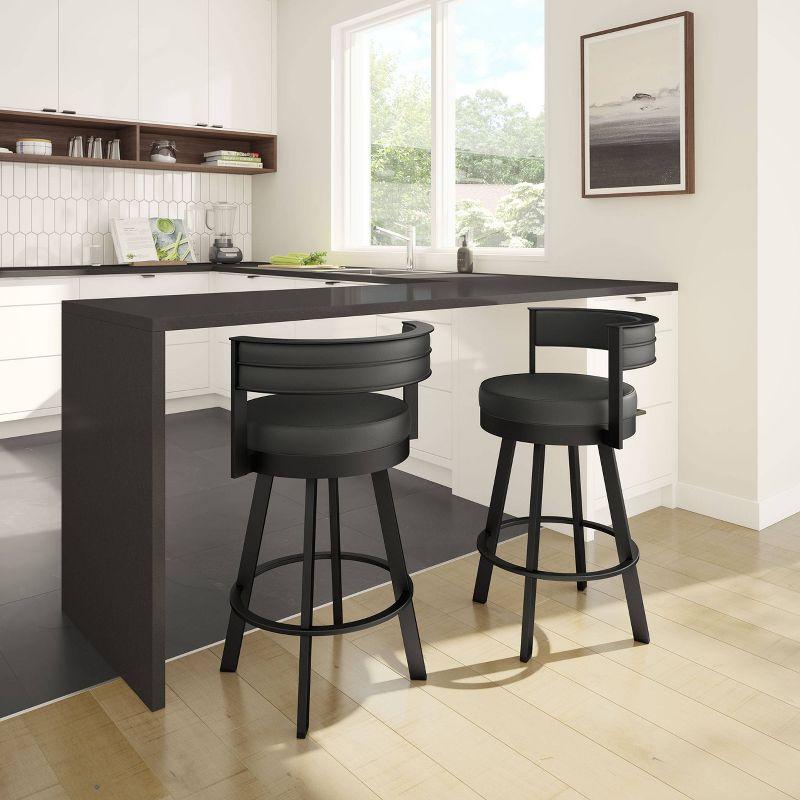 Amisco Browser Upholstered Barstool Charcoal Black/Gray: Faux Leather, Steel Frame, Fixed Height
