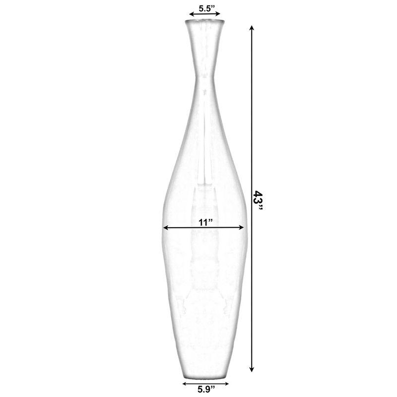 Tall 43 Inch Modern Bamboo Narrow Trumpet Floor Vase - Elegant Decoration Modern Accent Piece, Living Room Decor, Handcrafted Bamboo Art, Silver Large