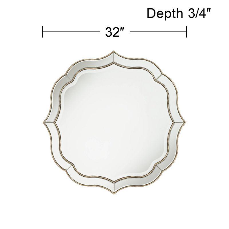 Noble Park Laureen Scalloped Round Vanity Wall Mirror Modern Beveled Glass Champagne Gold Beaded Frame 32" Wide for Bathroom Living Room Home Entryway