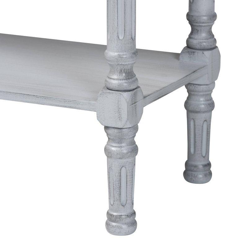 Baxton Studio Gellert Wood 2 Drawer Console Table Gray/Mirror: Traditional Design, Carved Detailing, Storage Shelf