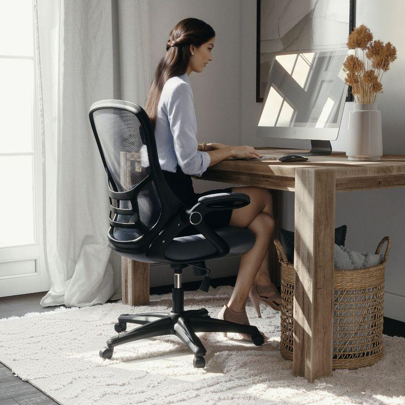Flash Furniture Porter High Back Dark Gray Mesh Ergonomic Swivel Office Chair with Black Frame and Flip-up Arms