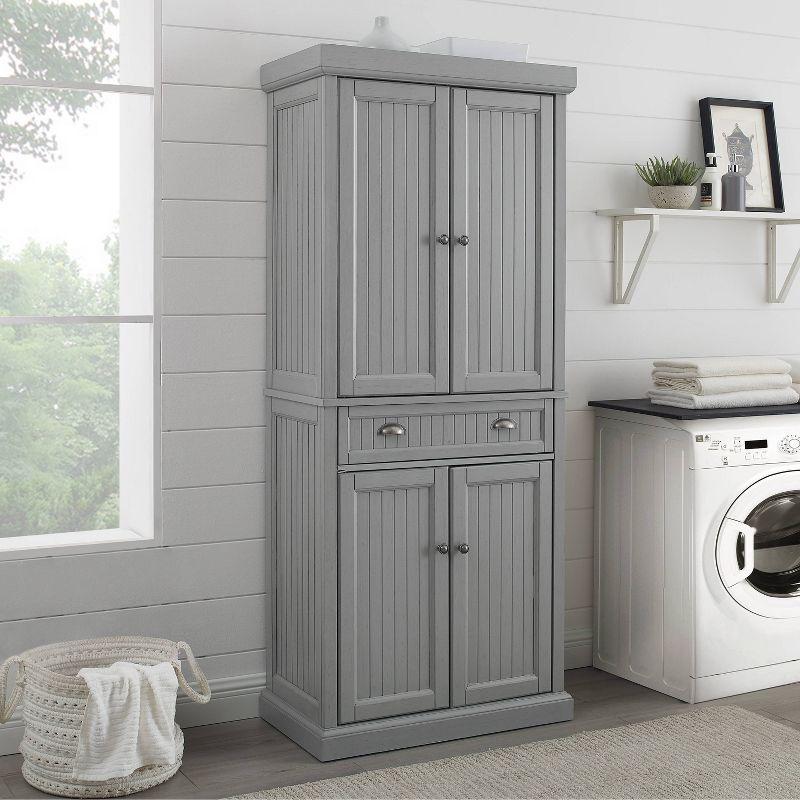 Seaside Distressed White Solid Wood Kitchen Pantry with Adjustable Shelves