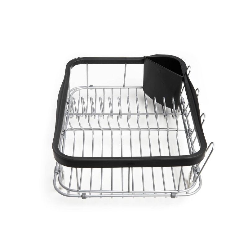 Black and Nickel Metal Dish Rack with Utensil Cup