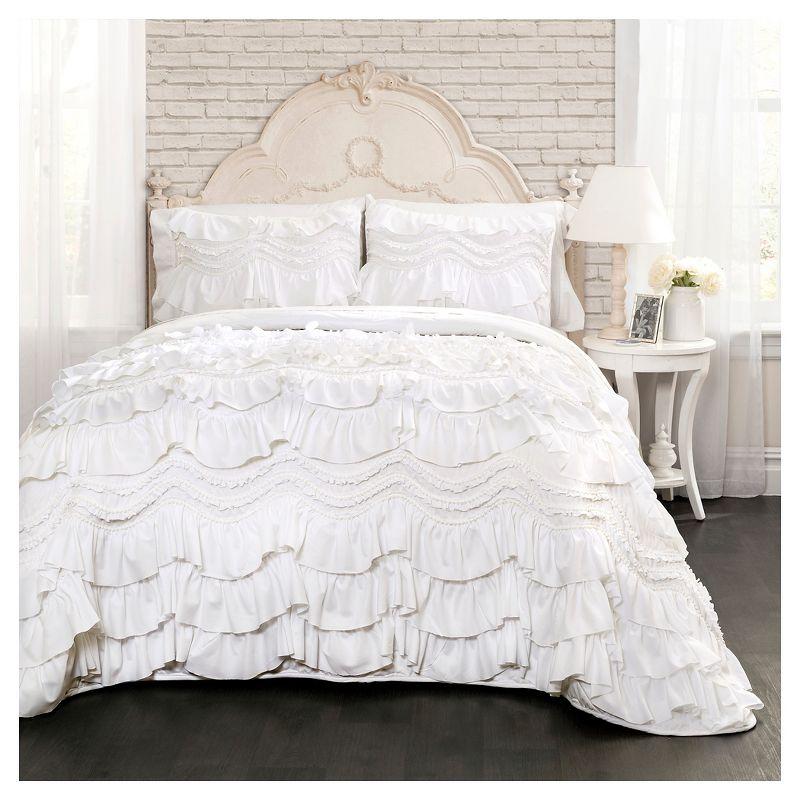 White Ruffled Microfiber Twin Quilt Set with Pom Pom Trim