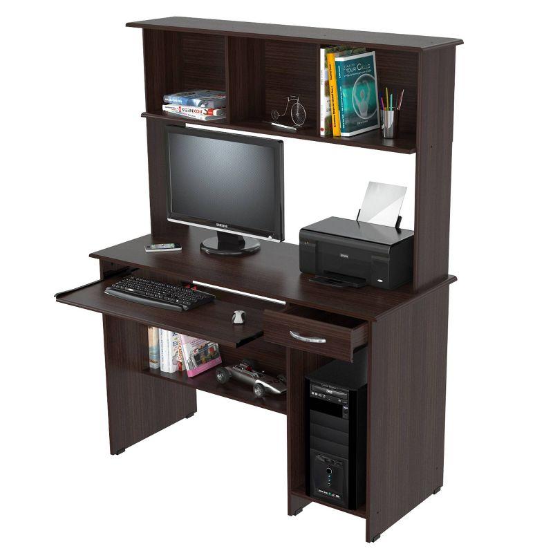 Espresso Wood Computer Desk with Hutch and Drawer