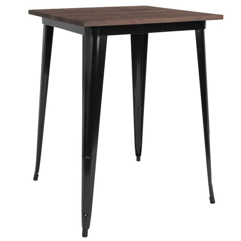 Flash Furniture 31.5" Square Black Metal Indoor Bar Height Table with Walnut Rustic Wood Top