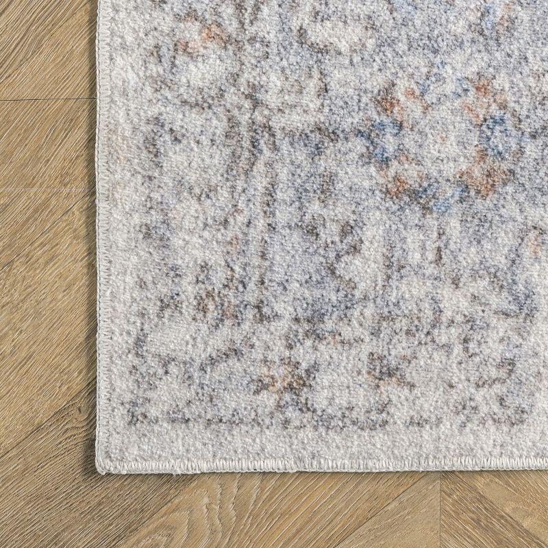Nuloom Jacquie Pet Friendly Machine Washable Vintage Floral Area Rug, 4' x 6', Light Grey