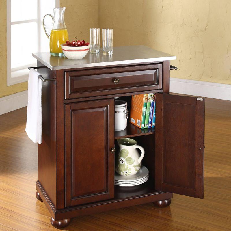 Mahogany and Stainless Steel Top Kitchen Island Cart