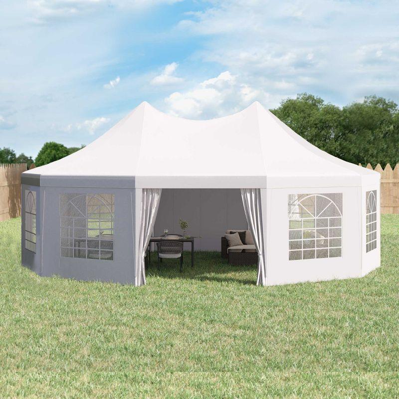 Outsunny Canopy Party Event Tent with 2 Pull-Back Doors, Column-Less Event Space, & Cathedral Windows, White