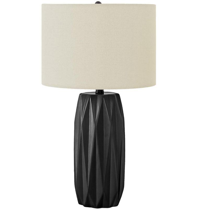 Benjara Table Lamp, 25 Inch Black Textured Ceramic Base, Ivory Fabric Shade