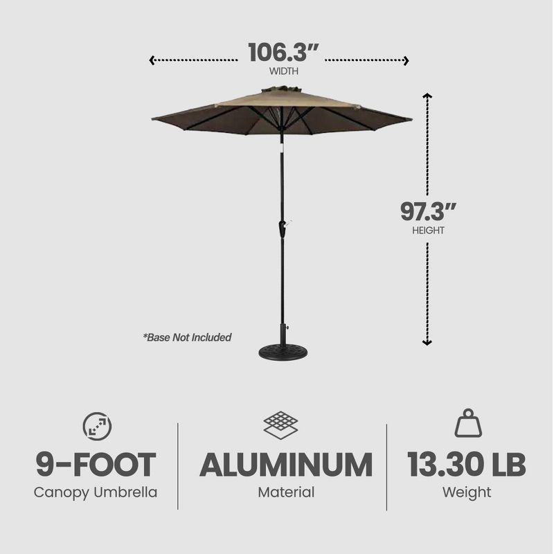 Four Seasons Courtyard 9 Foot Patio Market Umbrella Round Polyester Fabric Outdoor Backyard Shaded Canopy with Crank Lift and Auto Tilt, Taupe