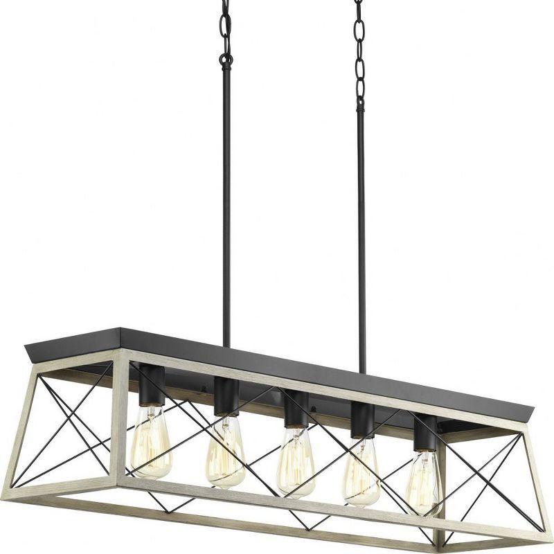 Progress Lighting Briarwood 5-Light Linear Chandelier, Steel, Graphite Finish, Faux-Painted Wood Enclosure