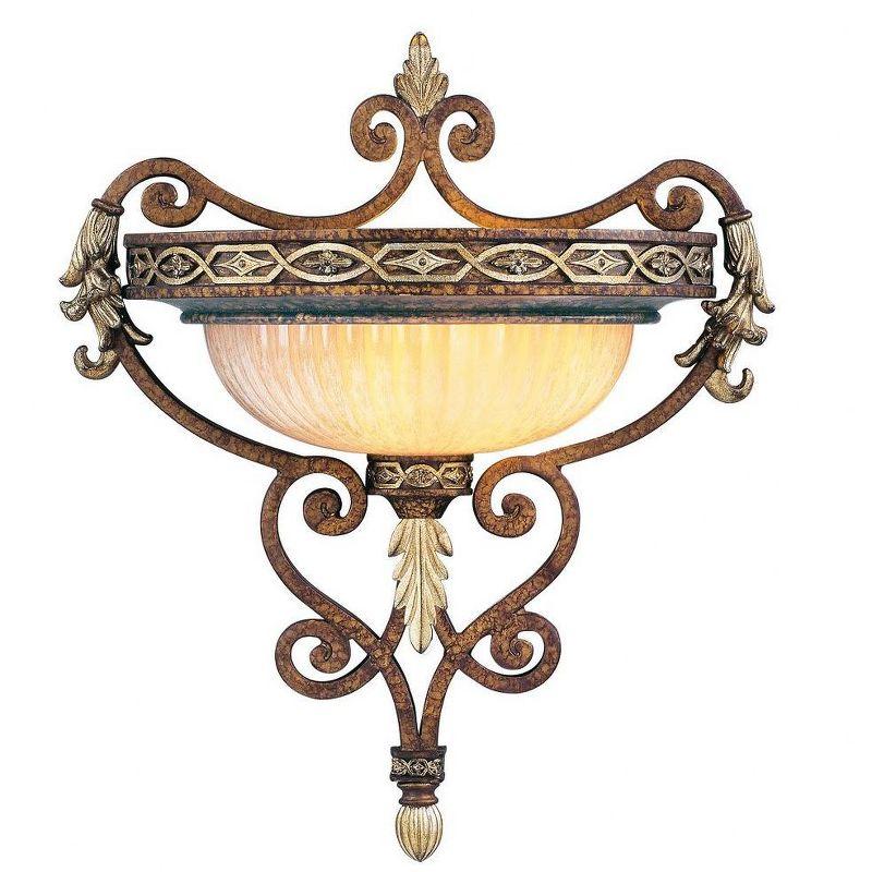 16" 1-Light Palacial Bronze Wall Sconce with Gilded Accents, Hand-Crafted Gold Dusted Art Glass