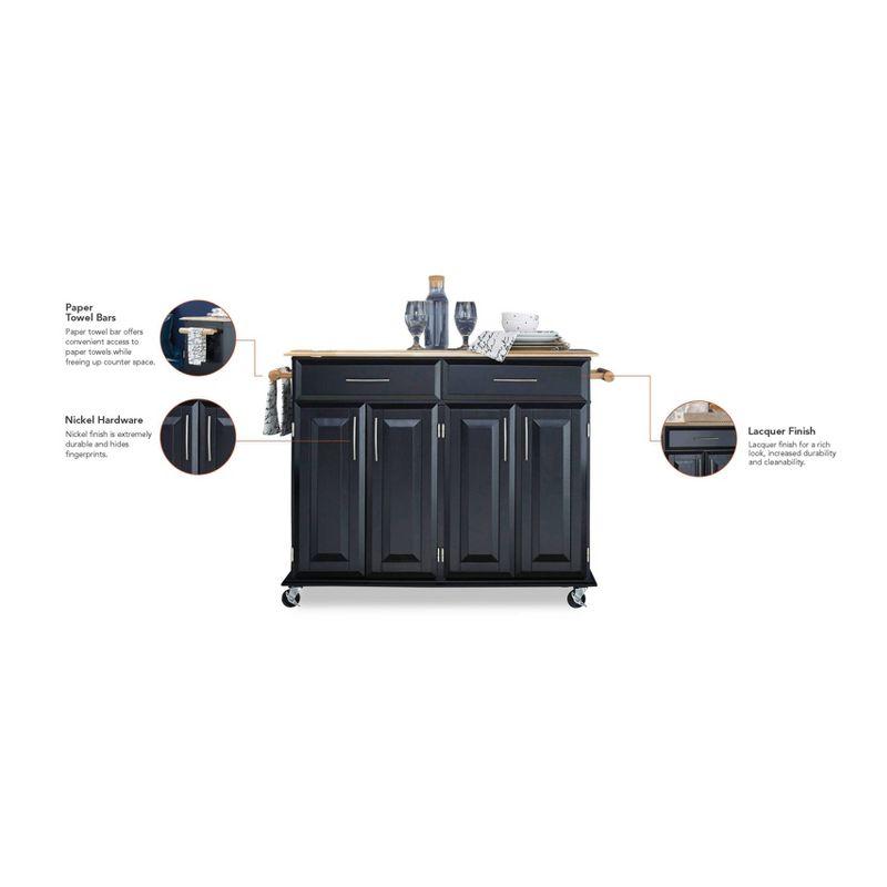 Dolly Madison Kitchen Island Cart Wood/Black/Natural - Home Styles: Mid-Century Modern, Lockable Casters, Storage, 2 Shelves, 4 Doors