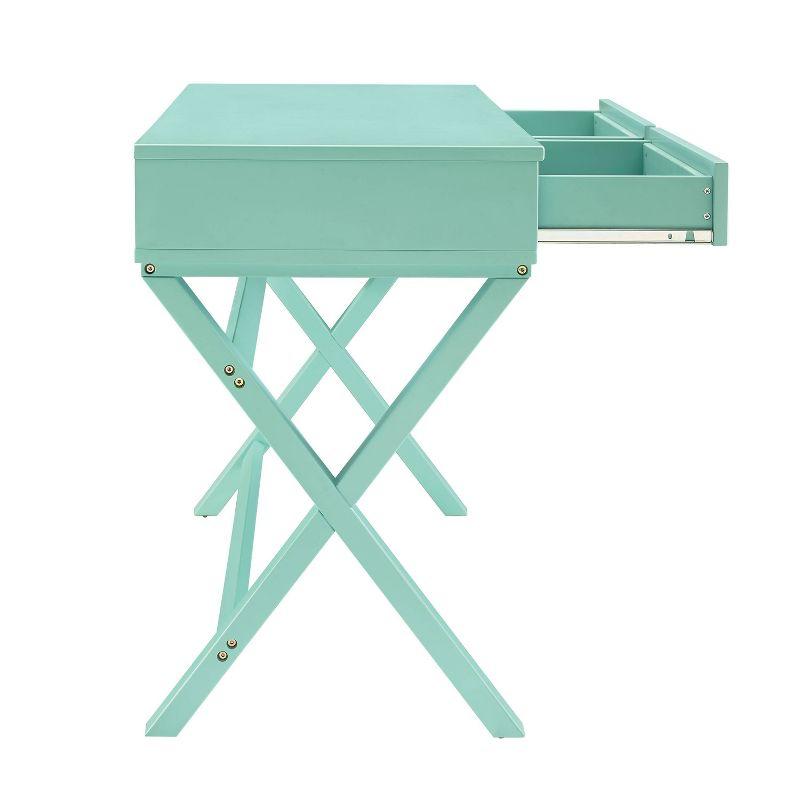 Penney Pine Turquoise Campaign-Style Desk with X-Frame Legs