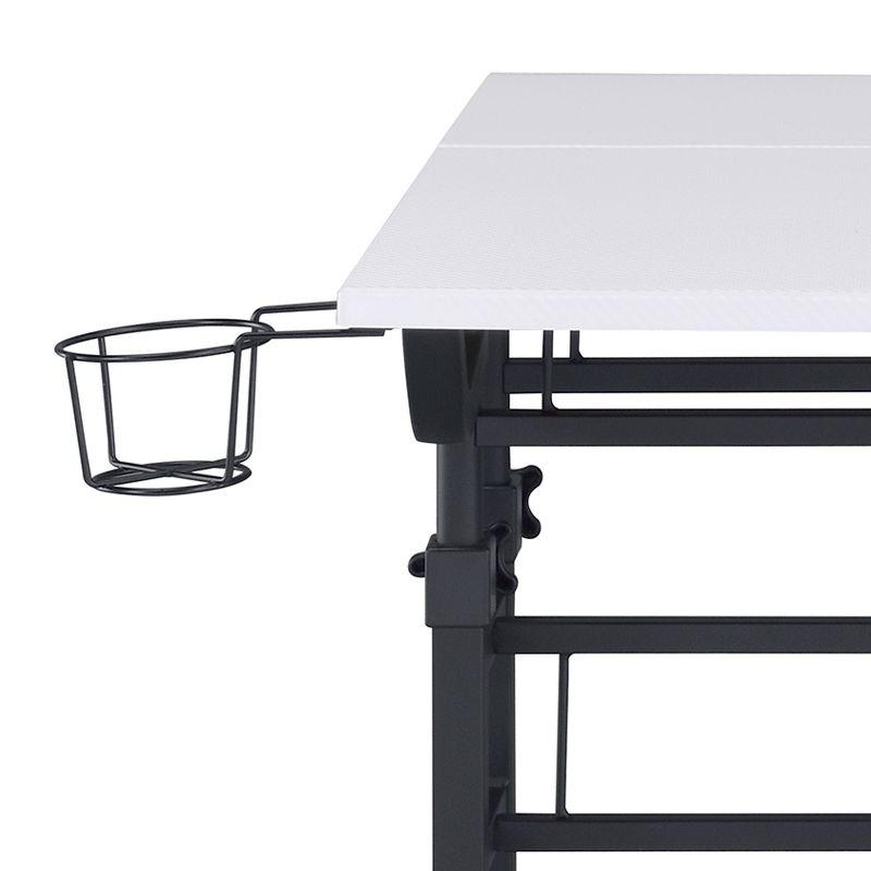 Rolling Writing Desk with Height Adjustable Desktop and Moveable Shelf White - Techni Mobili: Locking Casters, Open Storage