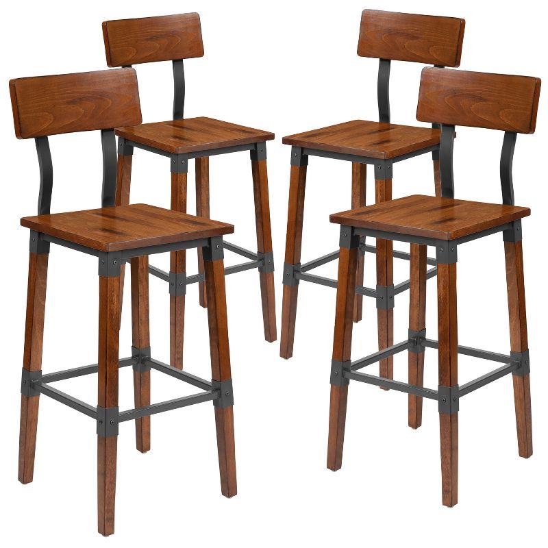 Walnut Brown Industrial Chic 40" Bar Height Dining Stools with Steel Footrest - Set of 4