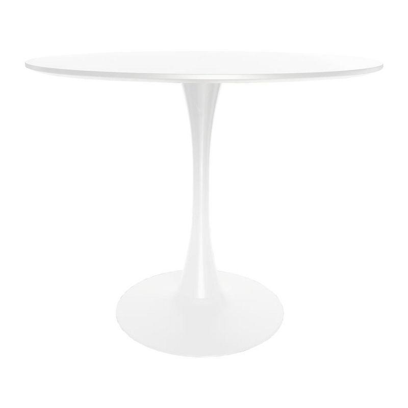 LeisureMod Bristol Mid-Century Modern Round Table with Wood Top and Iron Pedestal Base with Gloss Finish for Kitchen and Dining Room