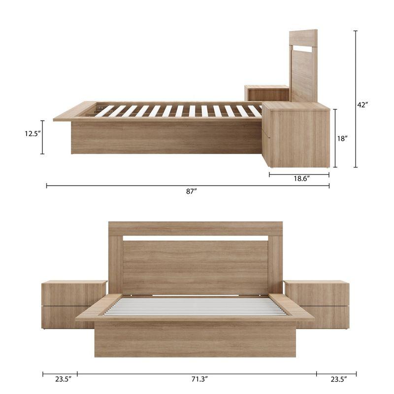 Nexera 4pc Queen Malibu Bedroom Set Brown Oak: Modern Minimalist Design, Platform Bed, 2 Nightstands
