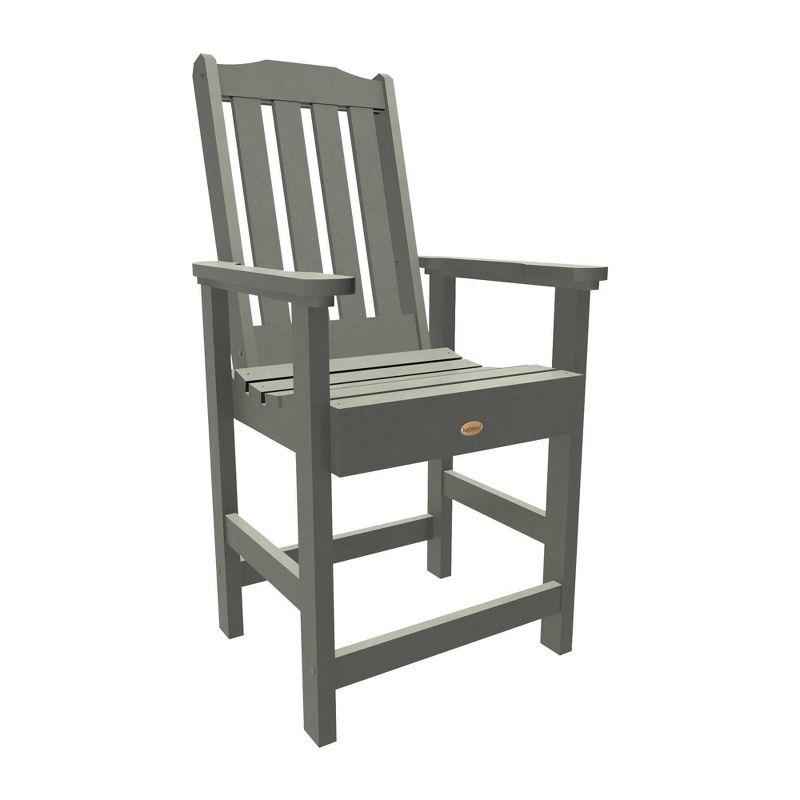 Gray Poly Resin Outdoor Counter Arm Chair