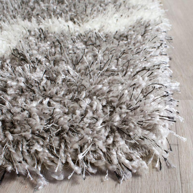 Hand-Knotted Grey/Ivory Shag Area Rug with Synthetic Fibers - 59"x9"