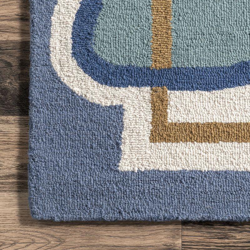 Nuloom Terica Abstract 4x6 Wool Indoor Area Rug for Living Room Bedroom Dining Room Kitchen, Blue/Ivory