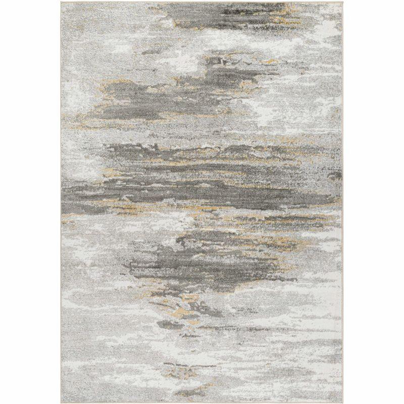 Derex Abstract Gray and Ivory Medium Pile Rectangle Rug