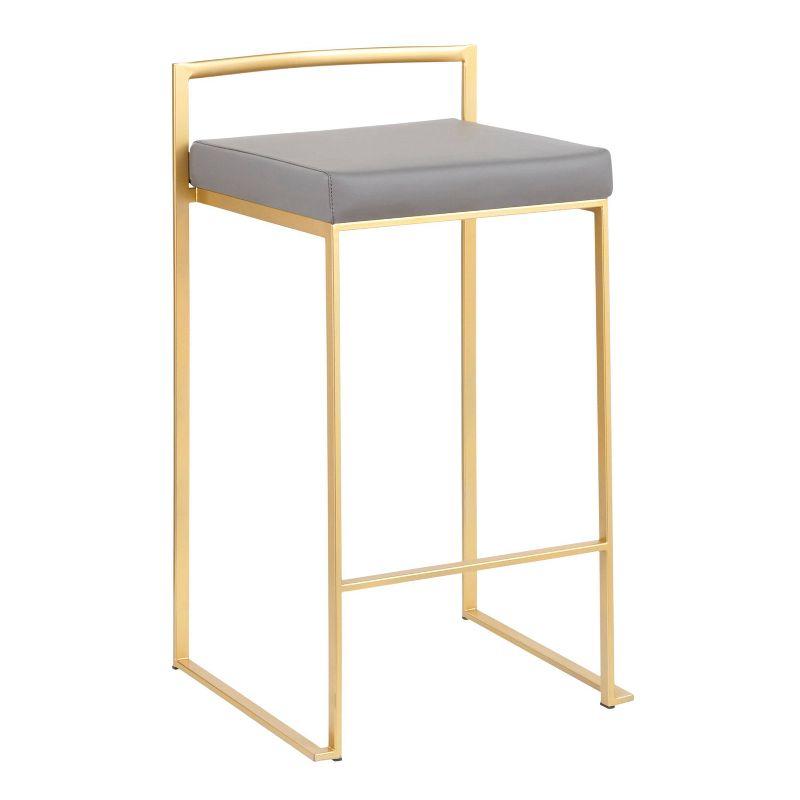 Fuji 31'' Gold Frame with Grey Faux Leather Modern Counter Stool - Set of 2