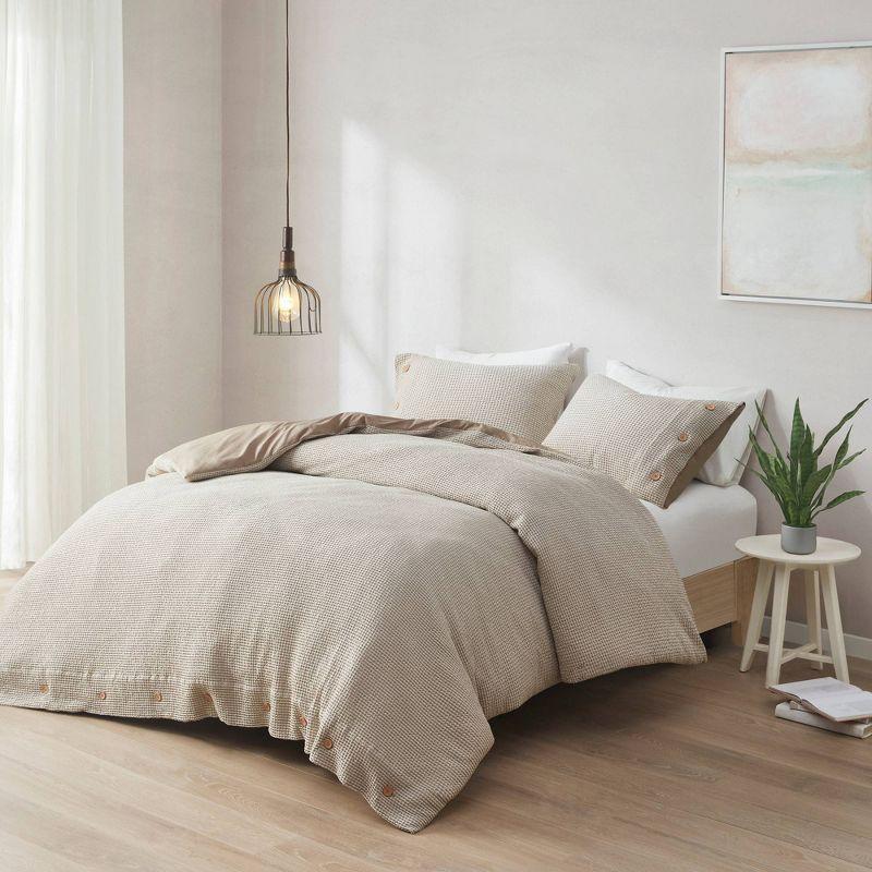 Taupe Greige Cotton Blend Waffle Weave Duvet Cover Set