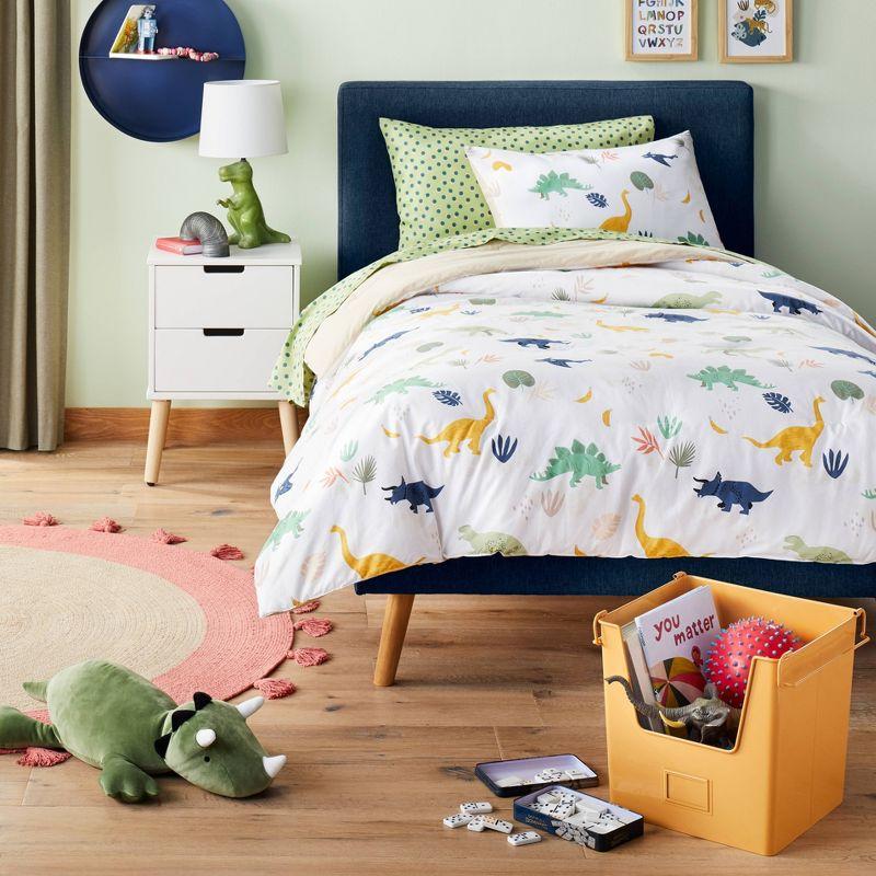 Twin White Cotton Dinosaur Comforter Set for Kids