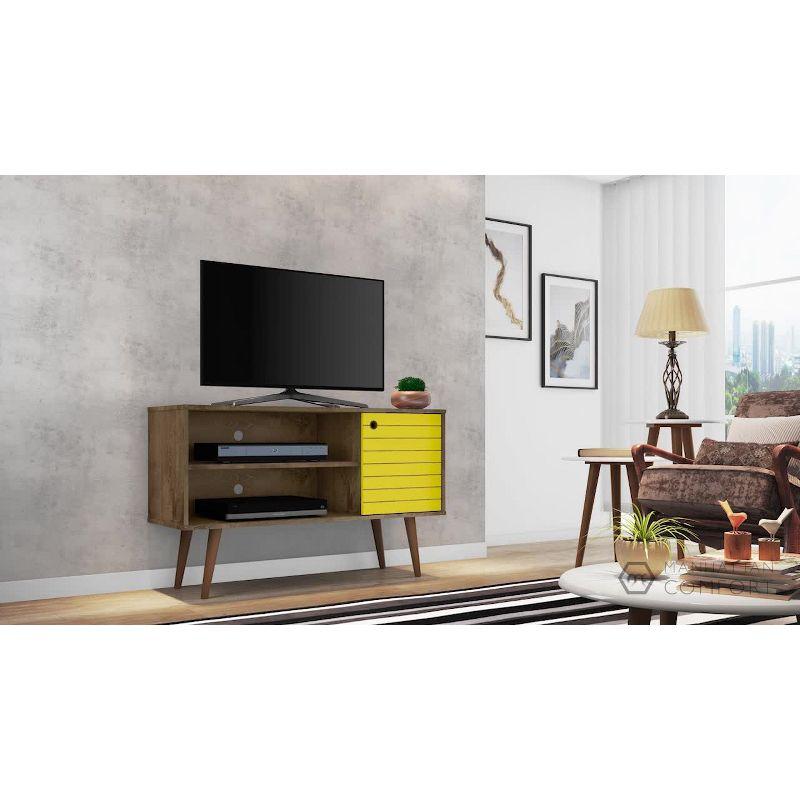 Manhattan Comfort Liberty Mid-Century Modern 2 Shelves and 1 Door TV Stand for TVs up to 46" Rustic Brown/White