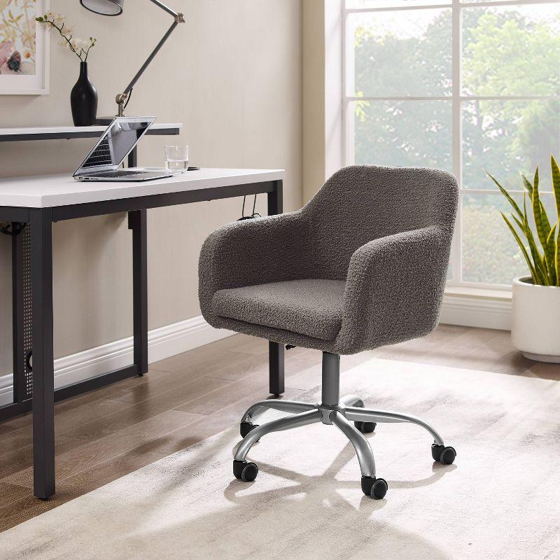 Ergonomic Gray Sherpa Swivel Office Chair with Fixed Arms