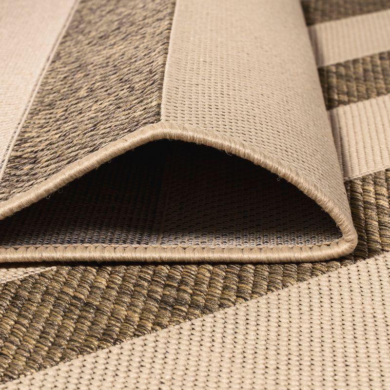 2'x8' Aveiro Wide Stripe Indoor/Outdoor Runner Rug, Beige/Brown - JONATHAN Y