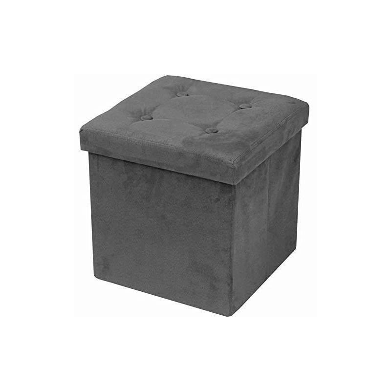Sorbus Faux Suede Storage Ottoman Cube - Seat & Declutter! Plush cushion, hidden storage, lightweight & portable. Folds flat (Gray)