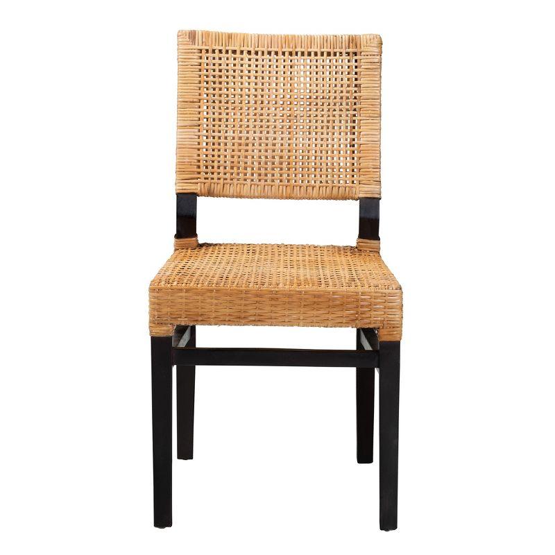 bali & pari Lesia Modern Bohemian Natural Brown Rattan and Espresso Brown Mahogany Wood Dining Chair