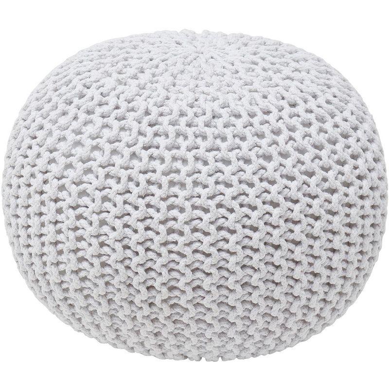 Ornavo Home Cotton Classic Braid Pouf Ottoman - 15" x 18.5" - White