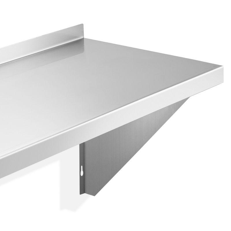 KUTLER Stainless Steel Shelf, NSF Commercial Wall Mount Shelves w/ Backsplash, Floating Metal Mounted Shelving for Restaurant, Kitchen, Home