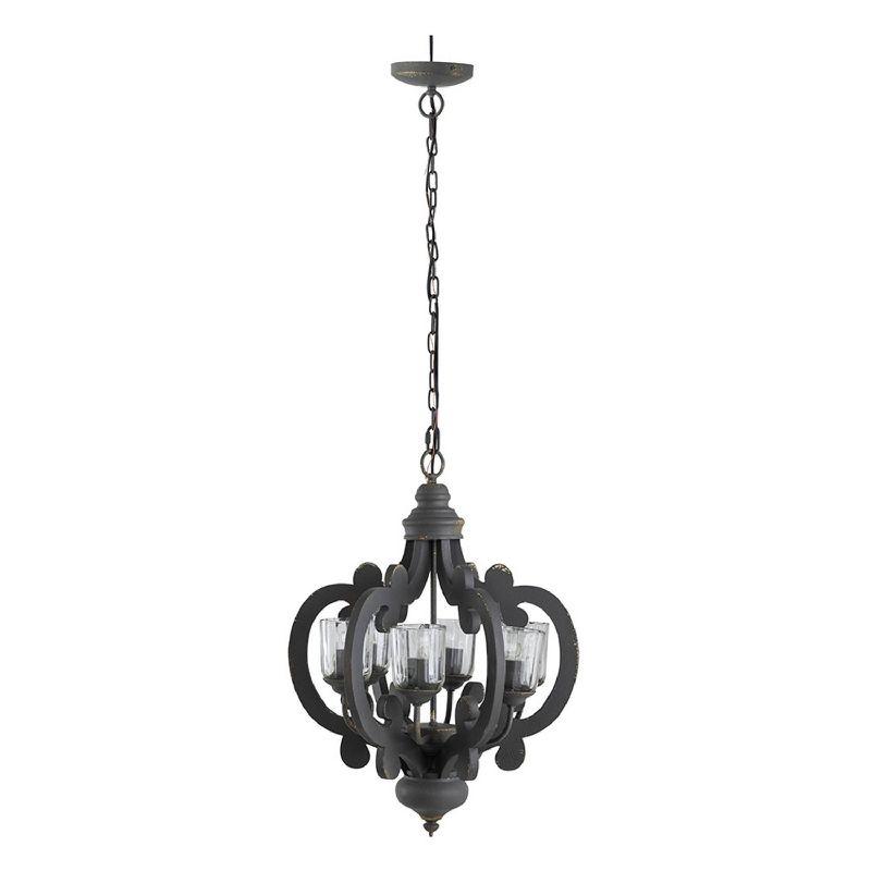 Elegant 6-Light Gray Wood Chandelier with Clear Glass Shades